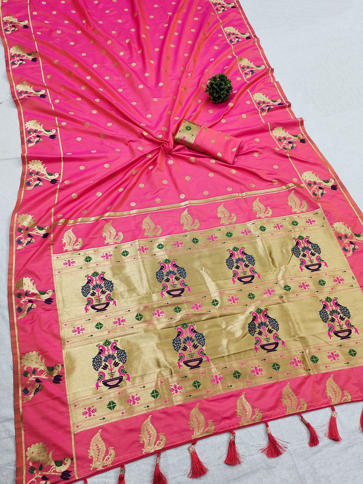 Exuberant Light Pink Paithani Silk Saree With Quixotic Blouse Piece