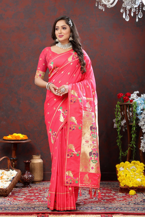 Load image into Gallery viewer, Magnificat Pink Paithani Silk Saree With Aplomb Blouse Piece
