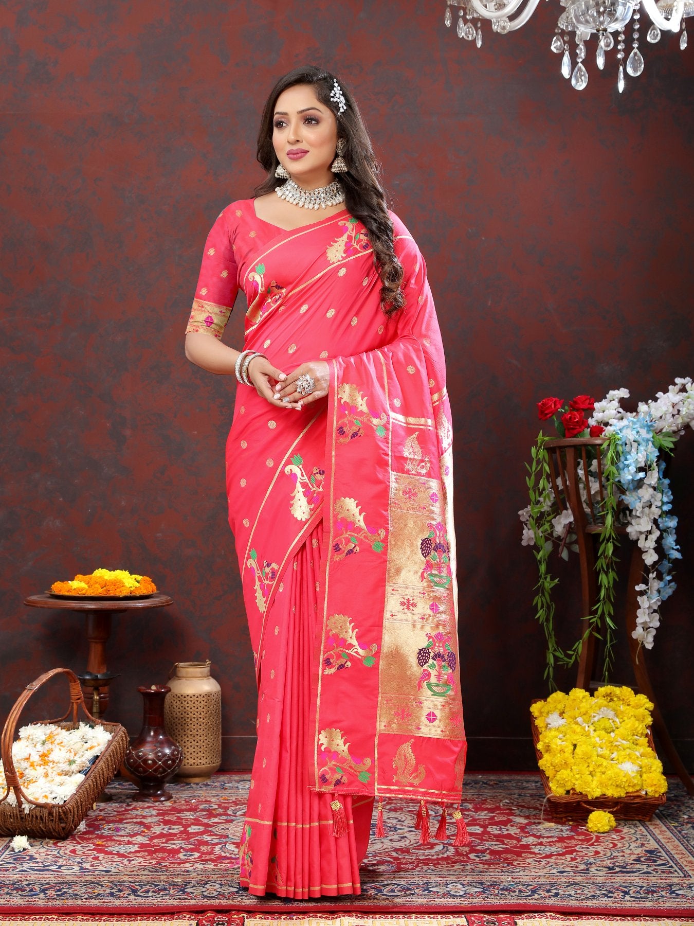 Magnificat Pink Paithani Silk Saree With Aplomb Blouse Piece