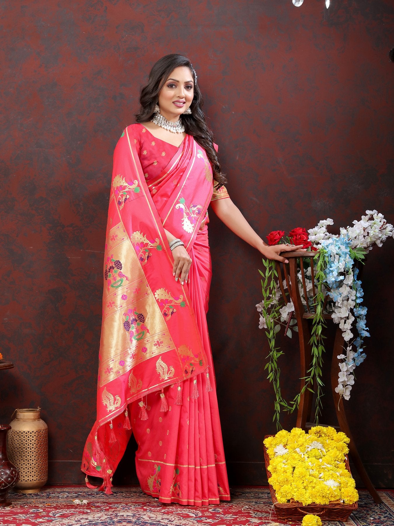 Magnificat Pink Paithani Silk Saree With Aplomb Blouse Piece