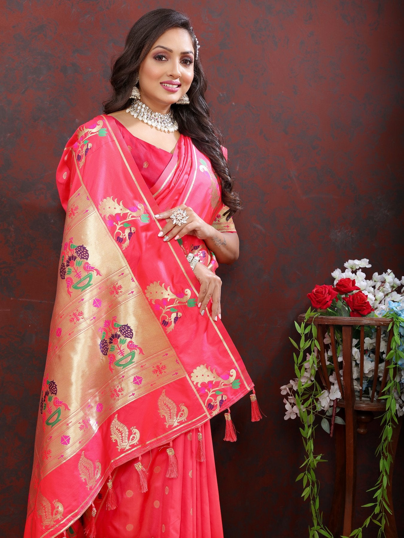 Magnificat Pink Paithani Silk Saree With Aplomb Blouse Piece