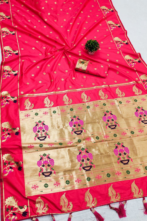 Load image into Gallery viewer, Magnificat Pink Paithani Silk Saree With Aplomb Blouse Piece
