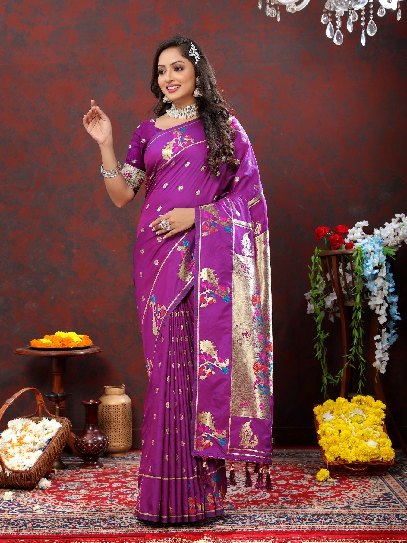 Prodigal Purple Paithani Silk Saree With Piquant Blouse Piece