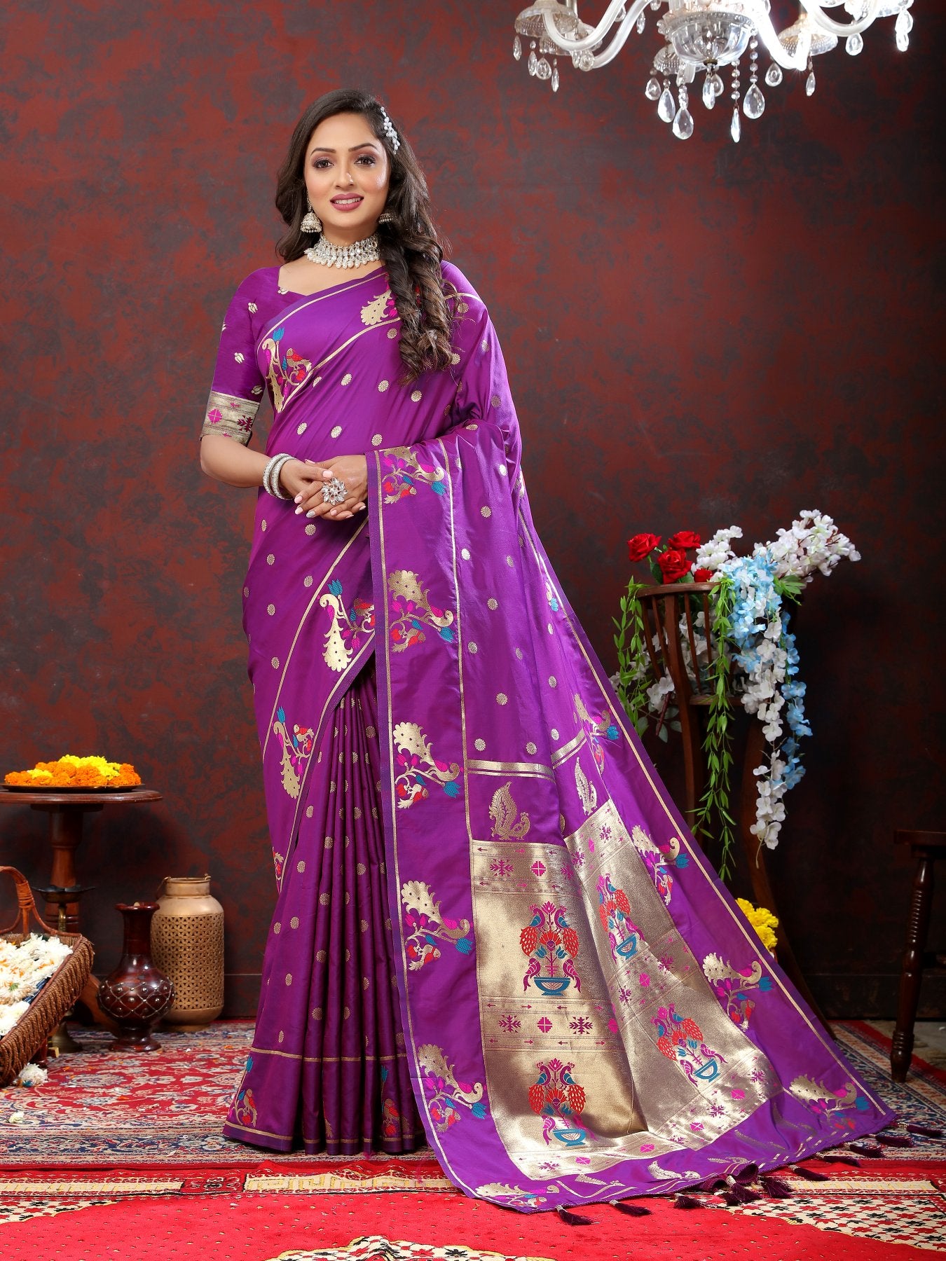 Prodigal Purple Paithani Silk Saree With Piquant Blouse Piece