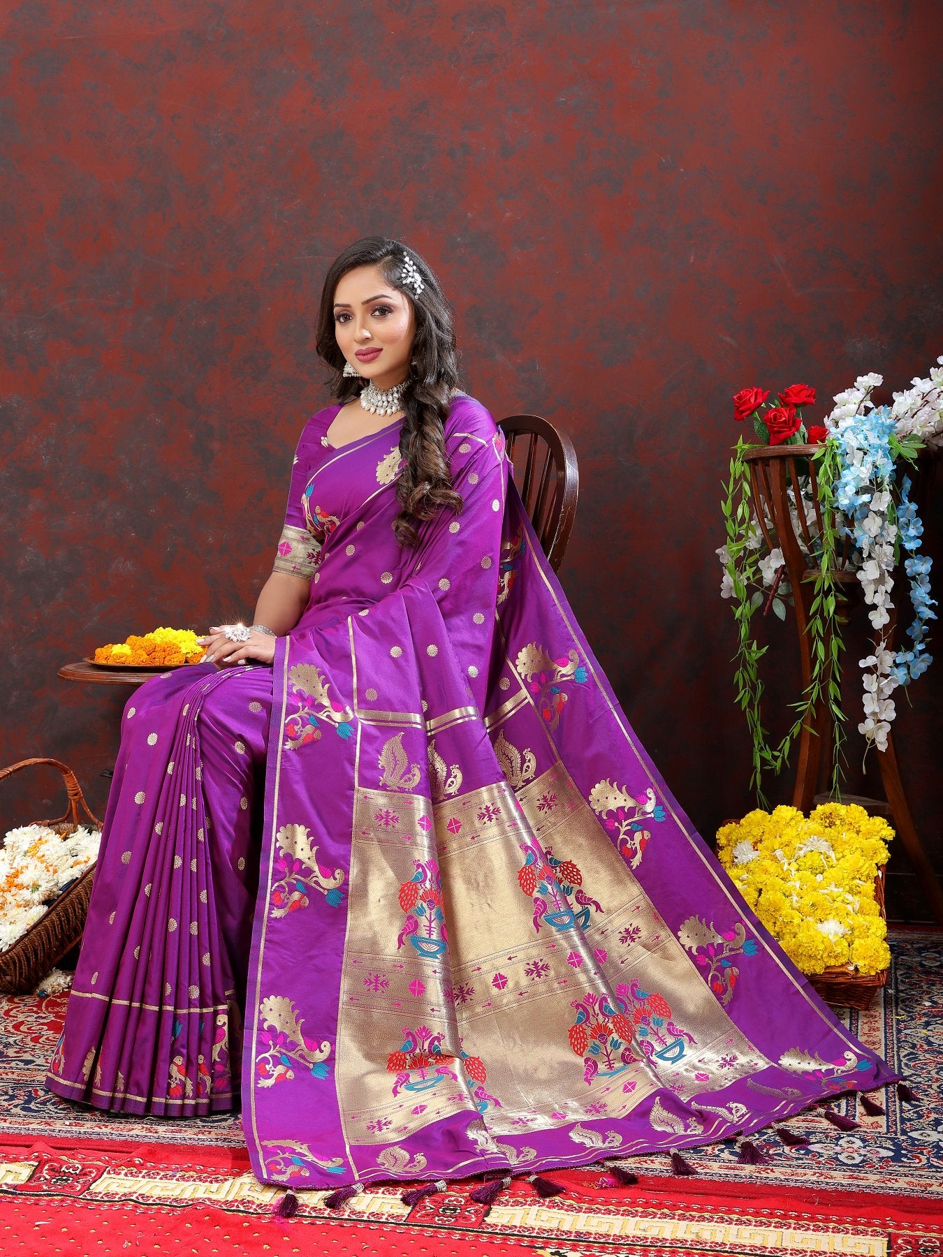 Prodigal Purple Paithani Silk Saree With Piquant Blouse Piece