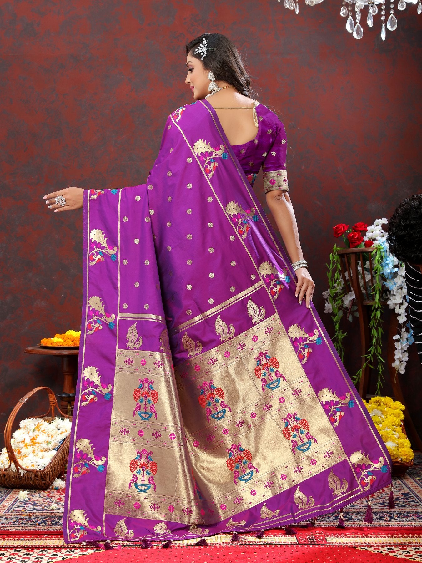 Prodigal Purple Paithani Silk Saree With Piquant Blouse Piece