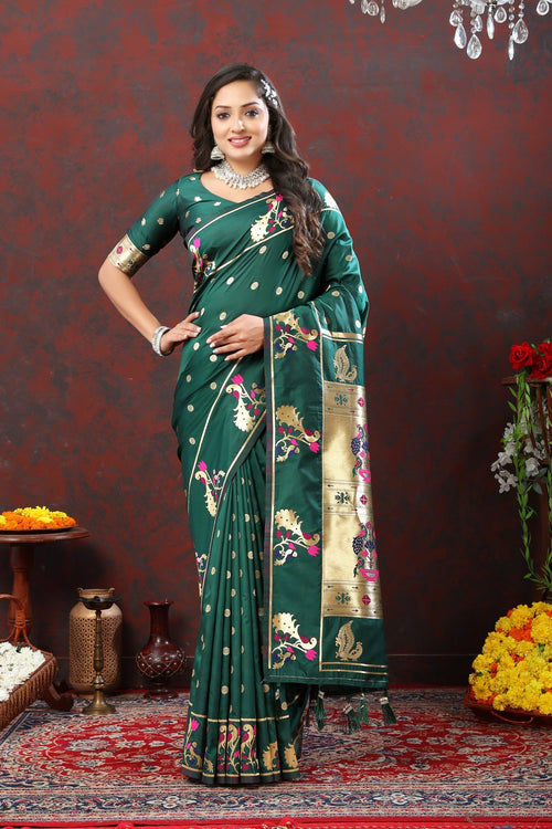 Load image into Gallery viewer, Luxuriant Rama Paithani Silk Saree With Opulent Blouse Piece
