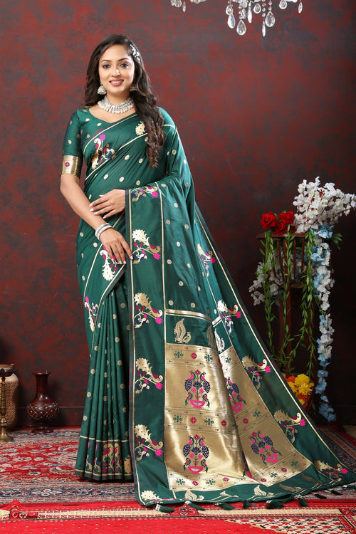 Load image into Gallery viewer, Luxuriant Rama Paithani Silk Saree With Opulent Blouse Piece
