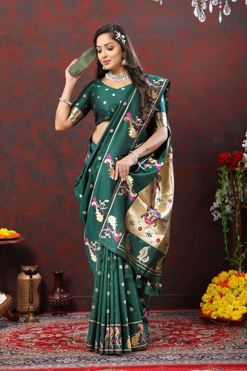 Load image into Gallery viewer, Luxuriant Rama Paithani Silk Saree With Opulent Blouse Piece
