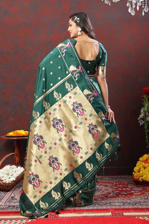 Load image into Gallery viewer, Luxuriant Rama Paithani Silk Saree With Opulent Blouse Piece
