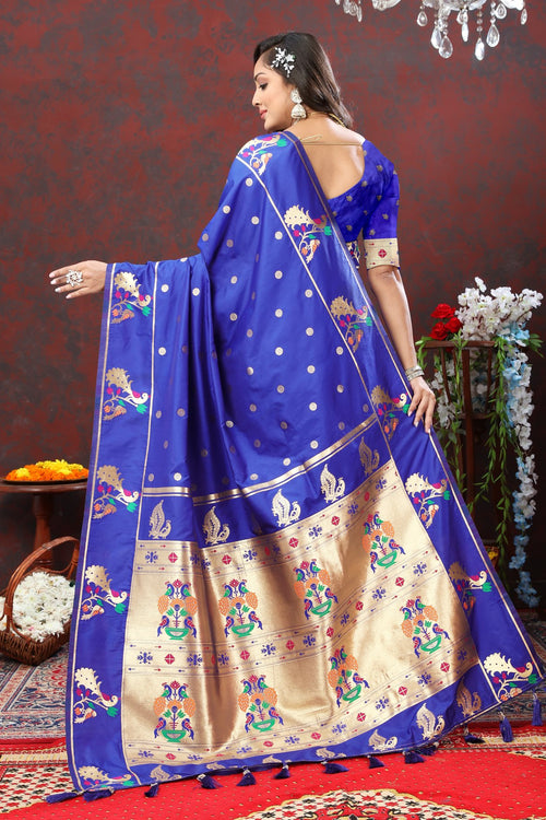 Precious Navy Blue Paithani Silk Saree With Super classy Blouse Piece –  LajreeDesigner