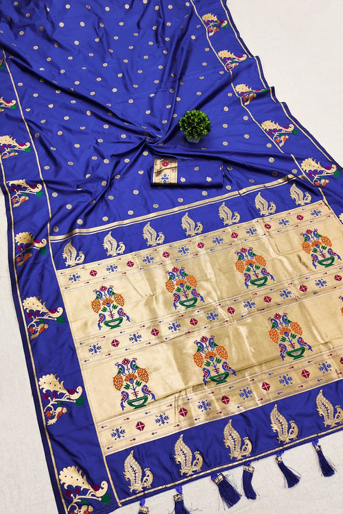 Load image into Gallery viewer, Profuse Royal Blue Paithani Silk Saree With Winsome Blouse Piece
