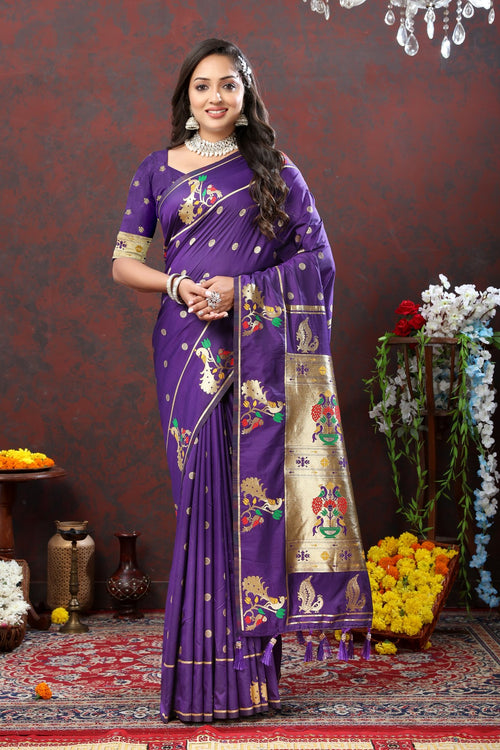 Load image into Gallery viewer, Charismatic Violet Paithani Silk Saree With Splendorous Blouse Piece
