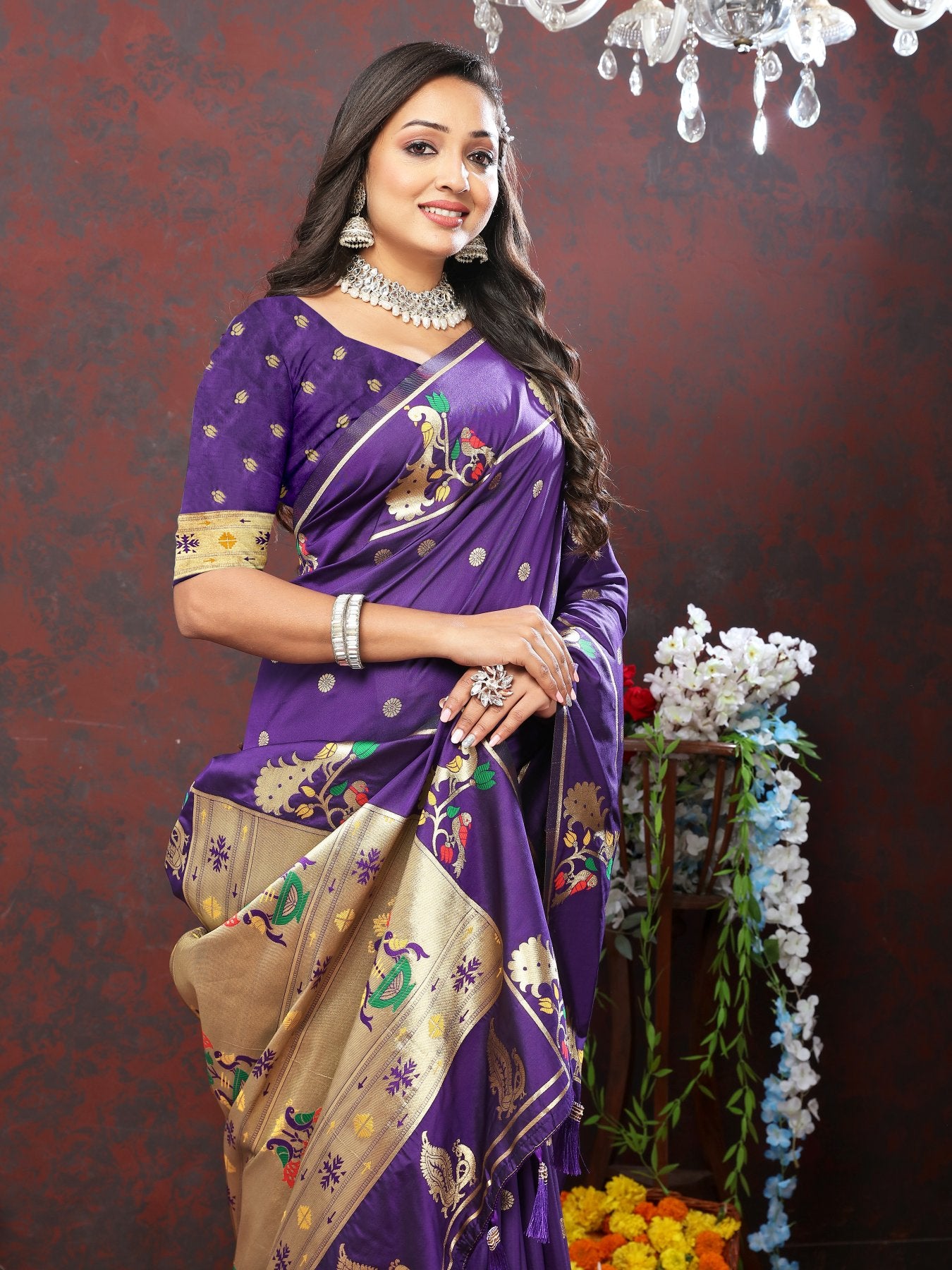 Charismatic Violet Paithani Silk Saree With Splendorous Blouse Piece