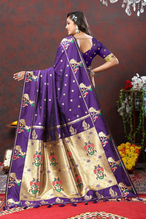 Load image into Gallery viewer, Charismatic Violet Paithani Silk Saree With Splendorous Blouse Piece
