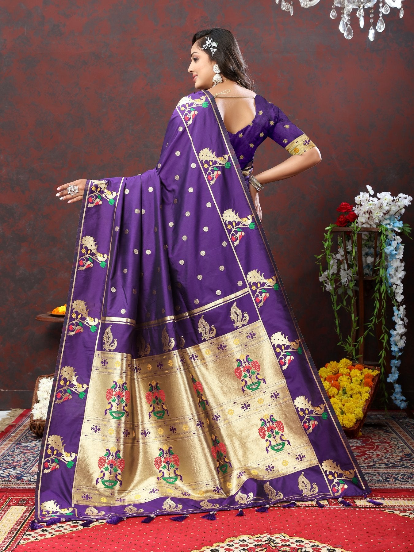 Charismatic Violet Paithani Silk Saree With Splendorous Blouse Piece