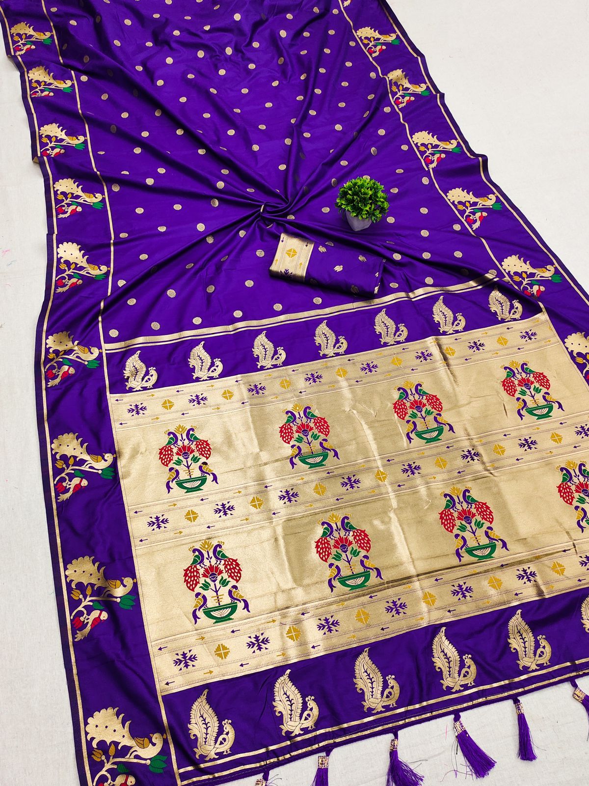 Charismatic Violet Paithani Silk Saree With Splendorous Blouse Piece