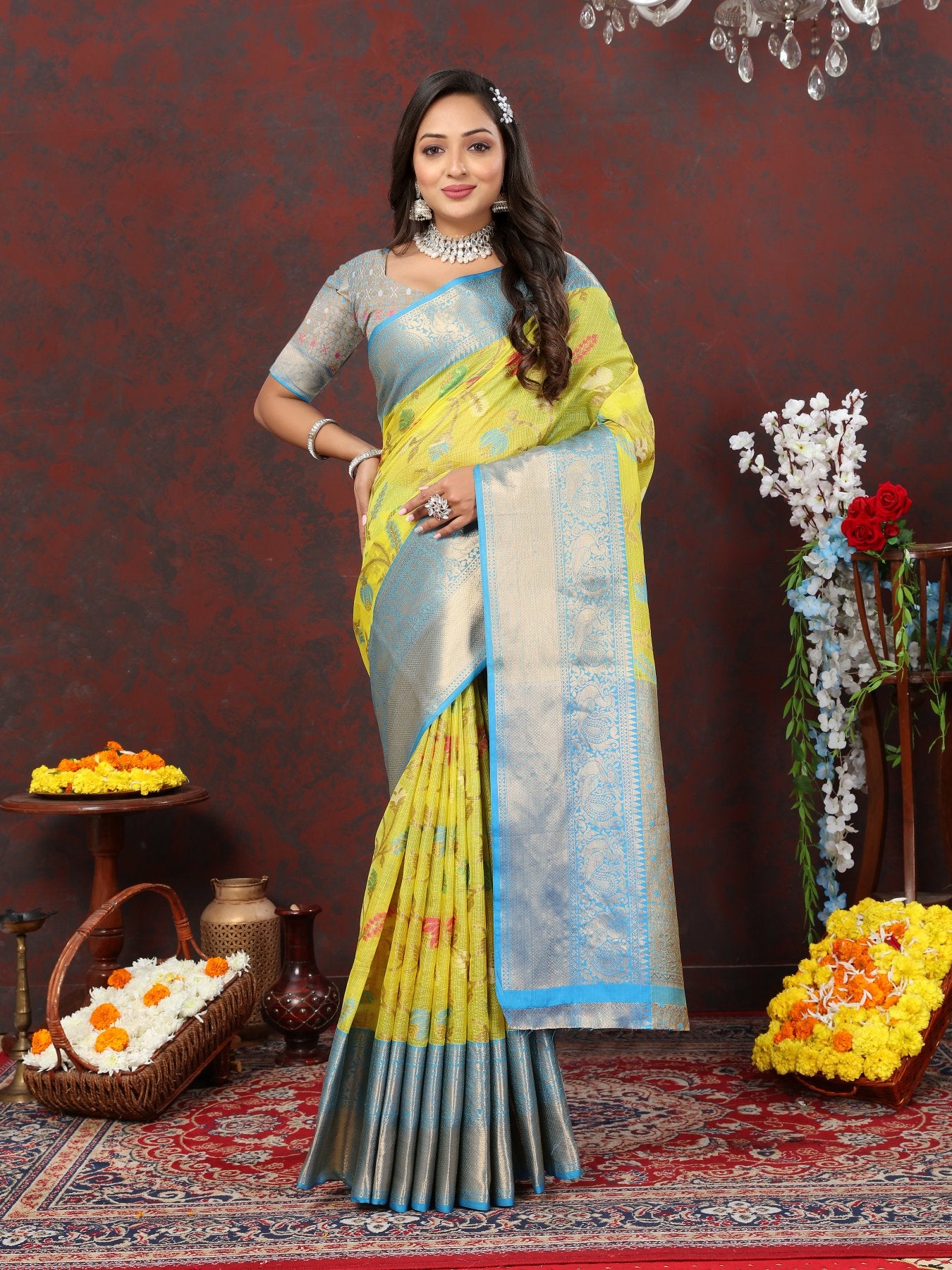 Assemblage Lemon Cotton Silk Saree With Evanescent Blouse Piece