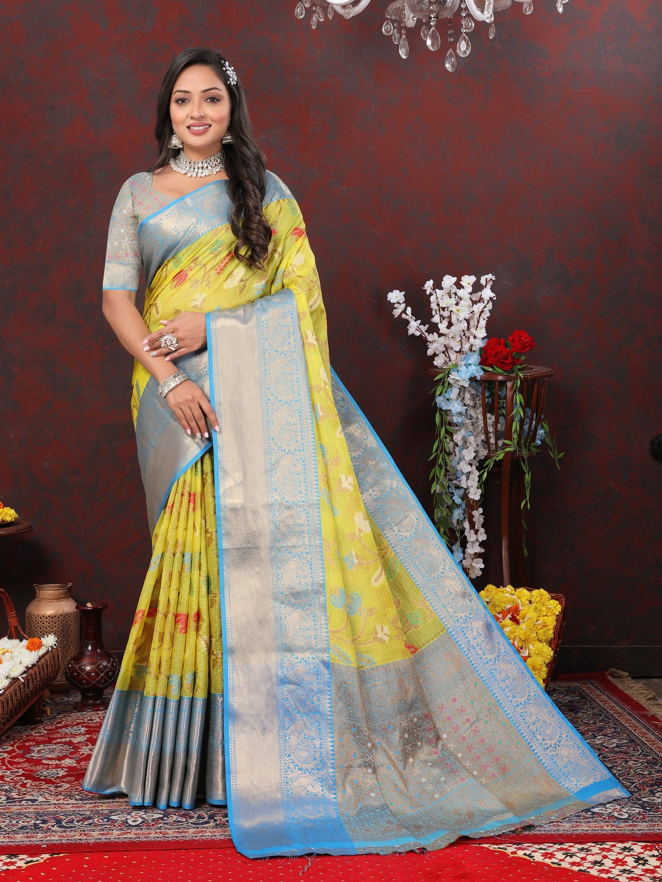 Assemblage Lemon Cotton Silk Saree With Evanescent Blouse Piece