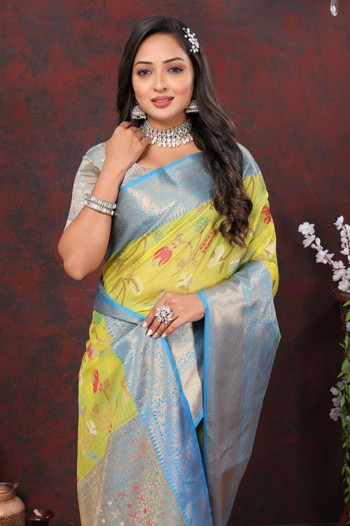 Load image into Gallery viewer, Assemblage Lemon Cotton Silk Saree With Evanescent Blouse Piece
