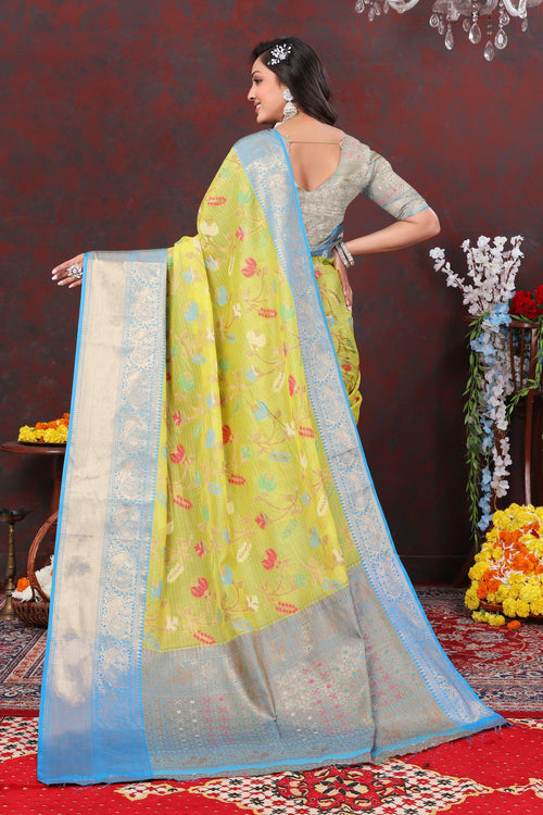 Load image into Gallery viewer, Assemblage Lemon Cotton Silk Saree With Evanescent Blouse Piece
