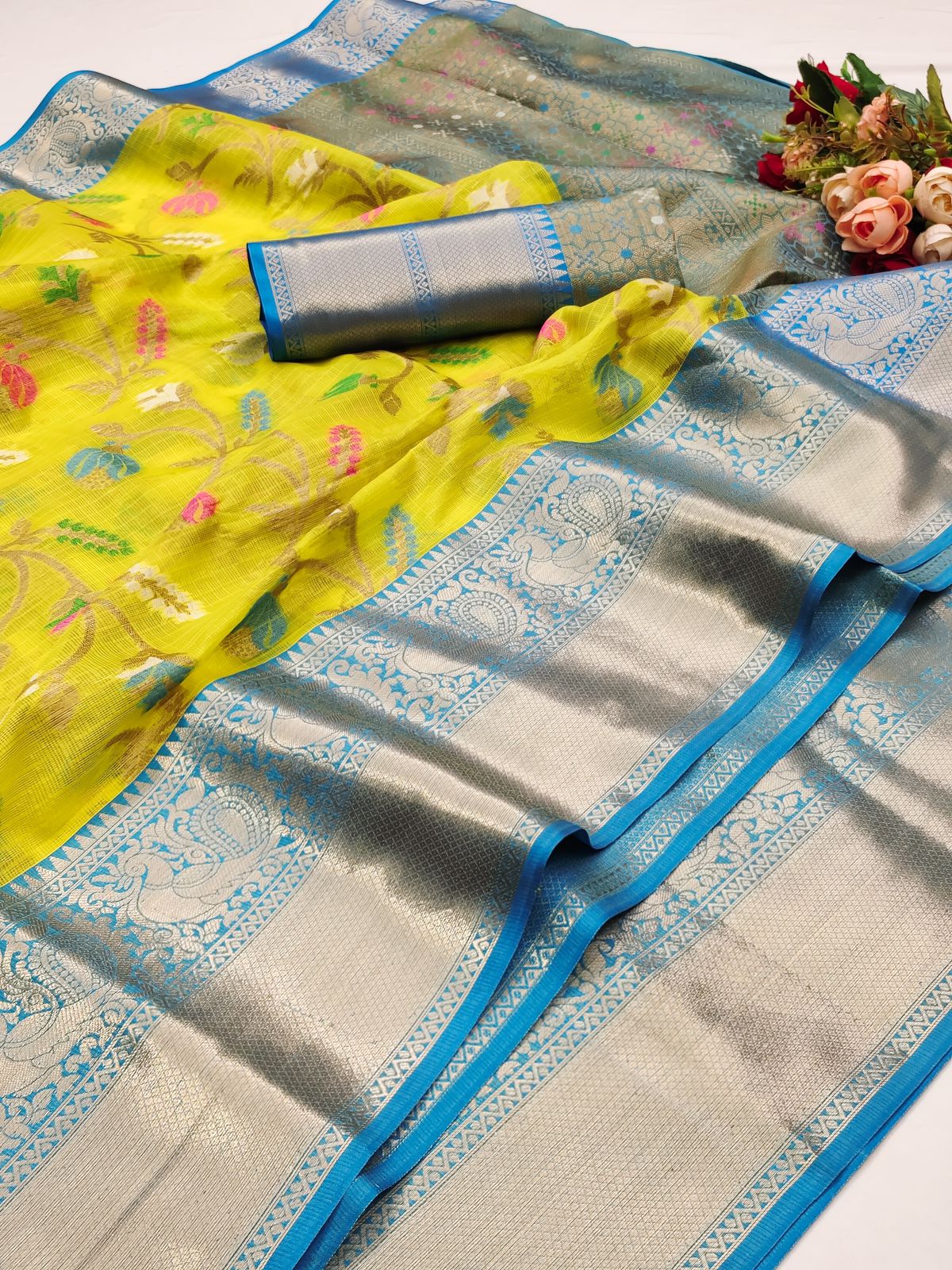 Assemblage Lemon Cotton Silk Saree With Evanescent Blouse Piece