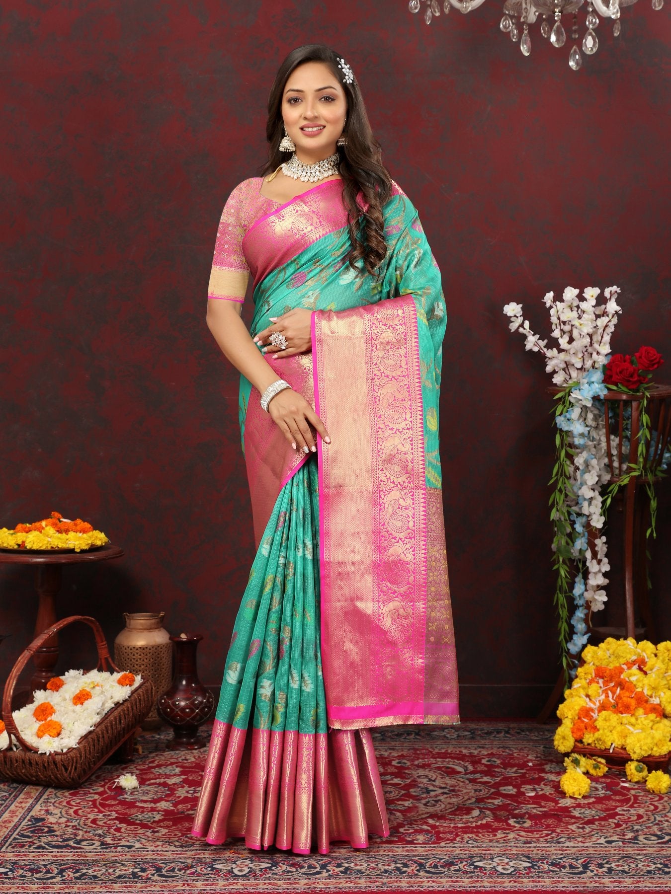 Conflate Sea Green Cotton Silk Saree With Admirable Blouse Piece
