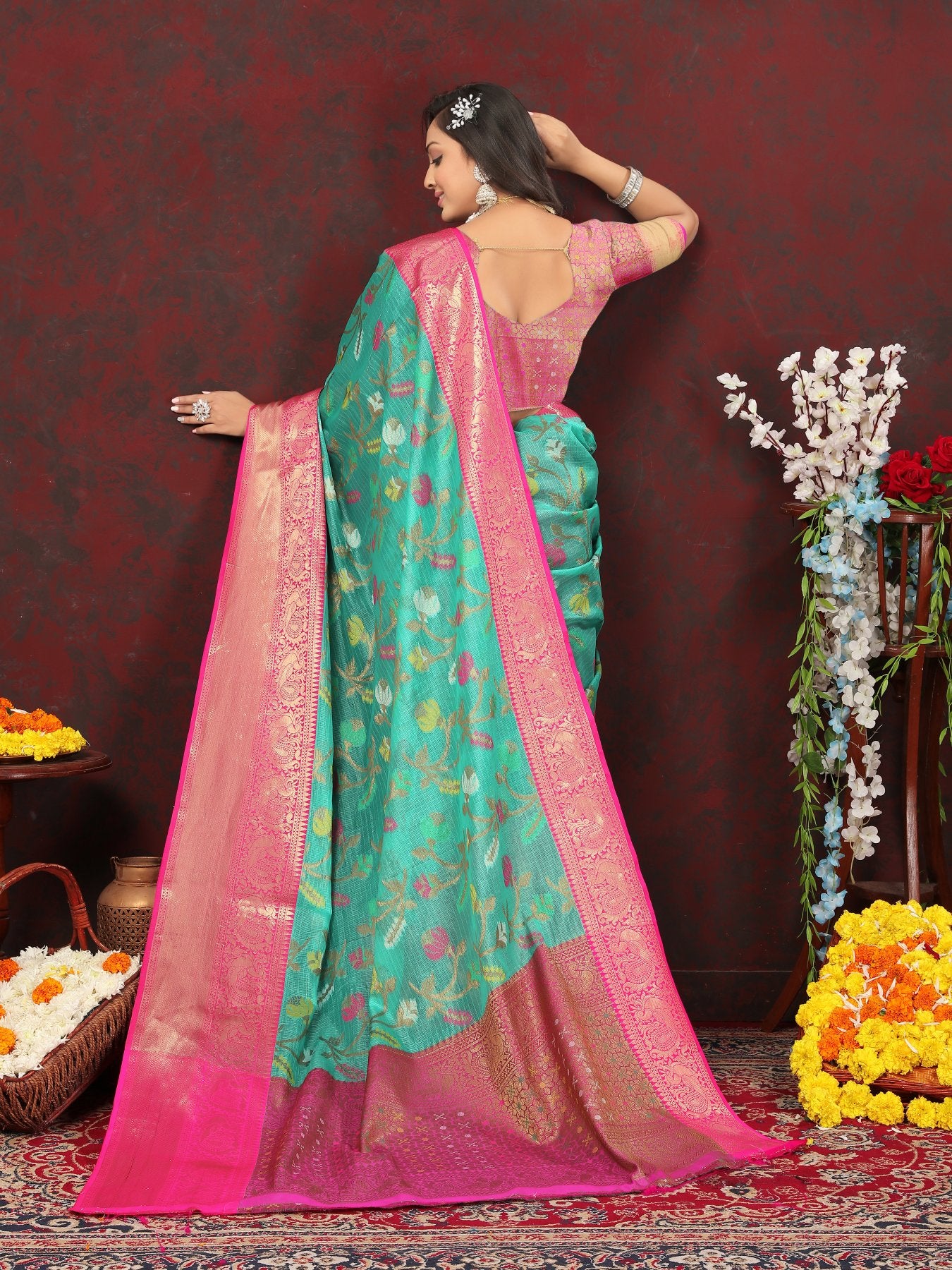 Conflate Sea Green Cotton Silk Saree With Admirable Blouse Piece