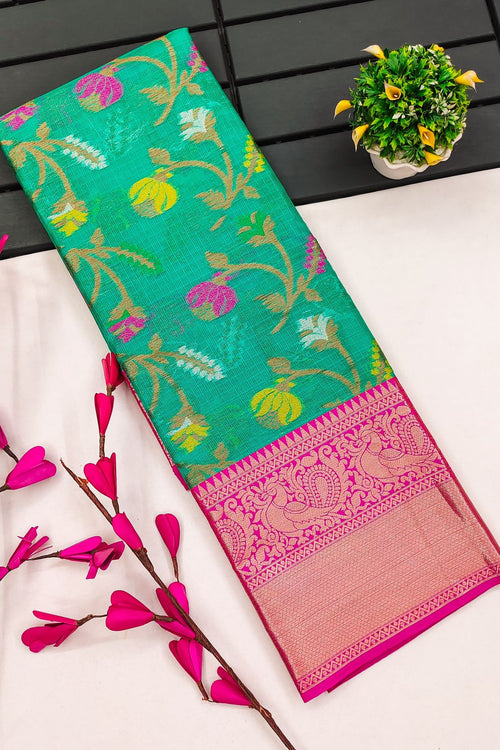 Load image into Gallery viewer, Conflate Sea Green Cotton Silk Saree With Admirable Blouse Piece
