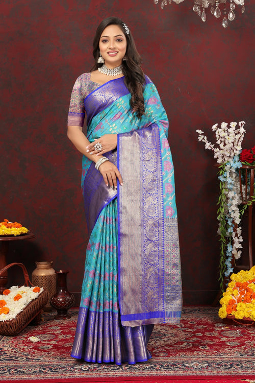 Load image into Gallery viewer, Lovely Firozi Cotton Silk Saree With Precious Blouse Piece
