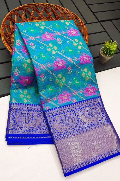 Load image into Gallery viewer, Lovely Firozi Cotton Silk Saree With Precious Blouse Piece
