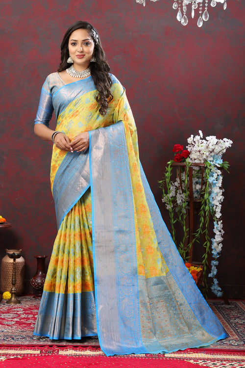 Load image into Gallery viewer, Jazzy Lemon Cotton Silk Saree With Glorious Blouse Piece
