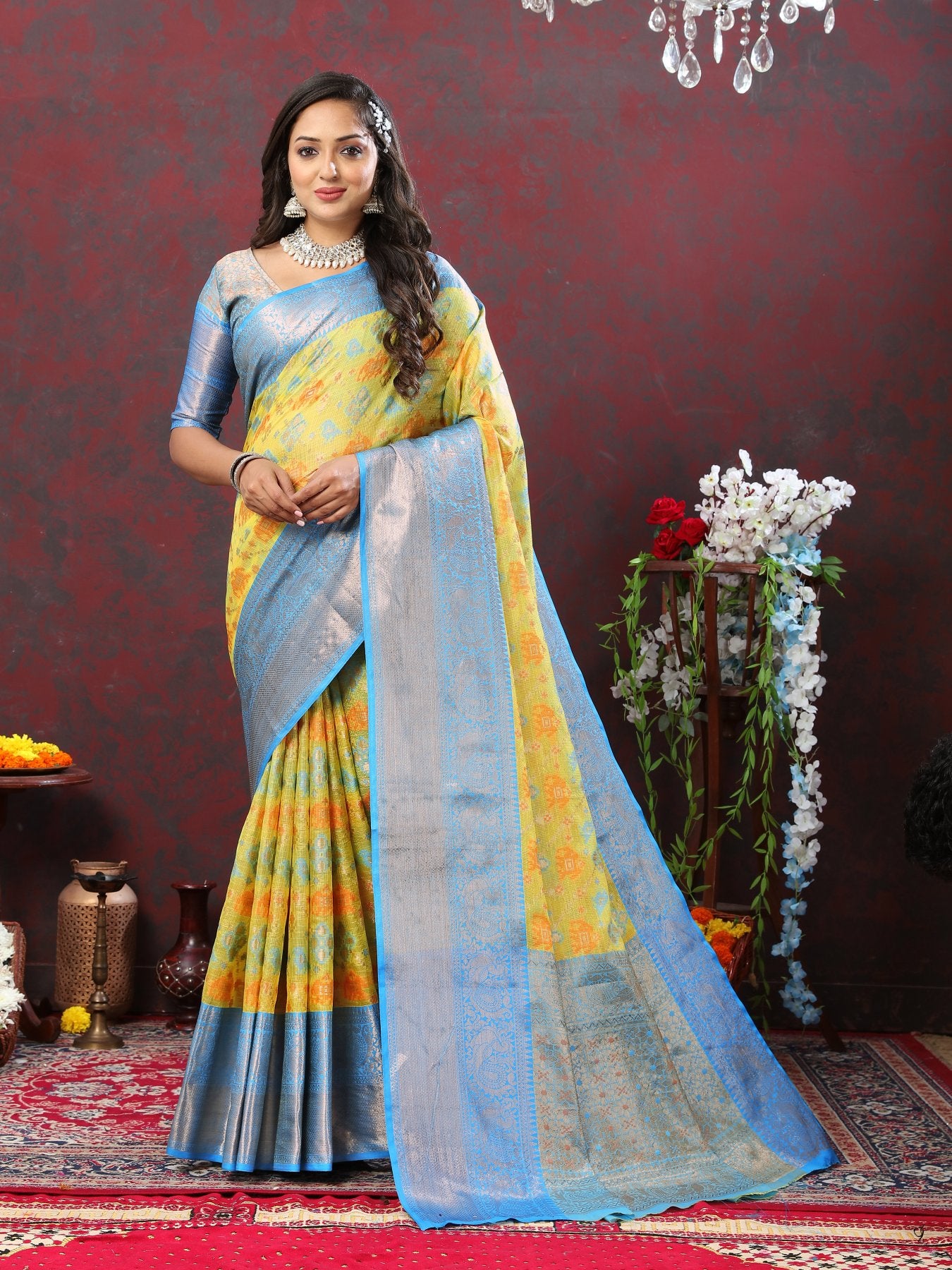 Jazzy Lemon Cotton Silk Saree With Glorious Blouse Piece