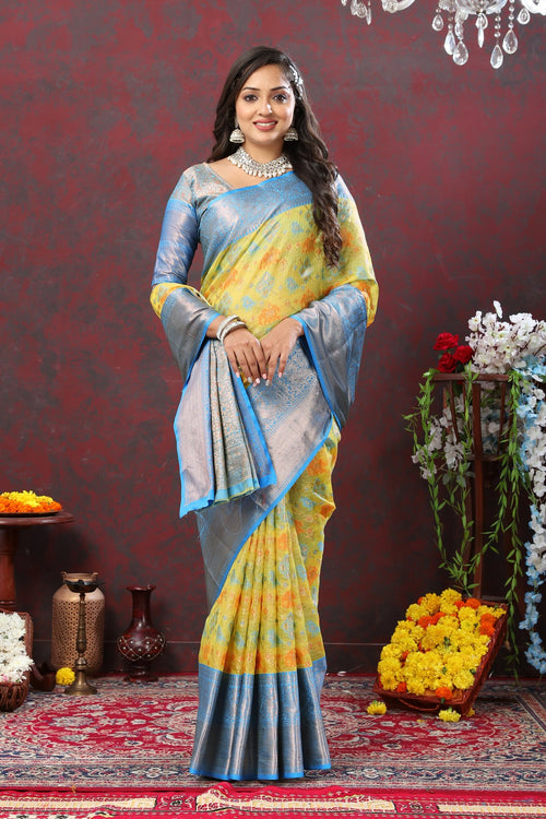 Load image into Gallery viewer, Jazzy Lemon Cotton Silk Saree With Glorious Blouse Piece
