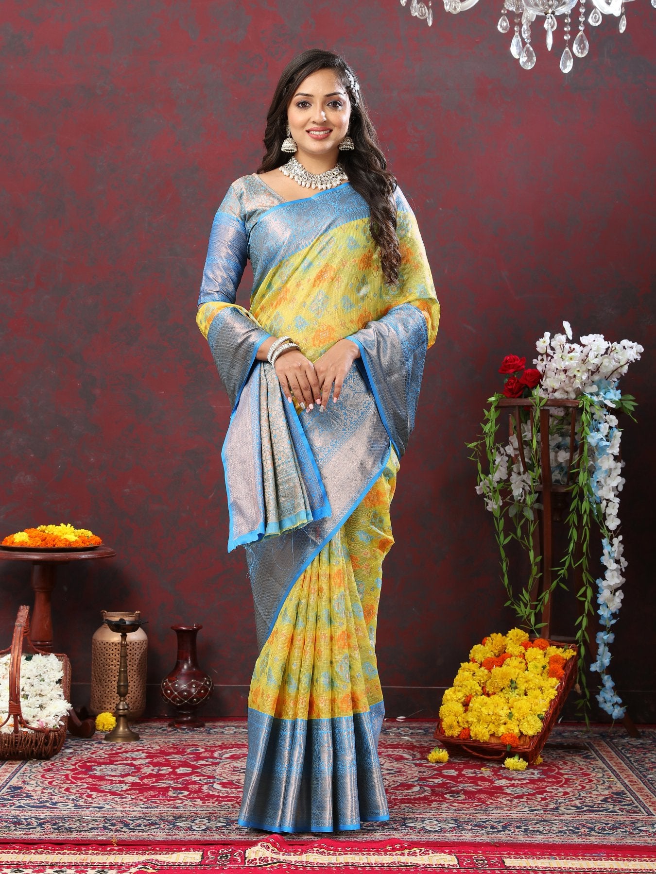 Jazzy Lemon Cotton Silk Saree With Glorious Blouse Piece