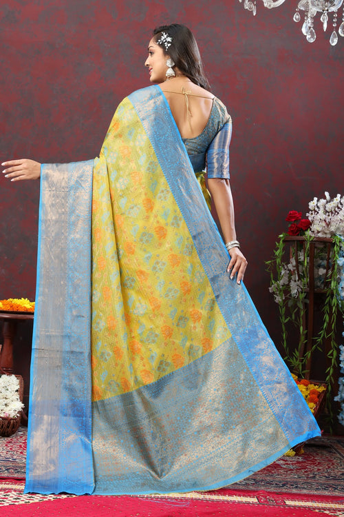 Load image into Gallery viewer, Jazzy Lemon Cotton Silk Saree With Glorious Blouse Piece
