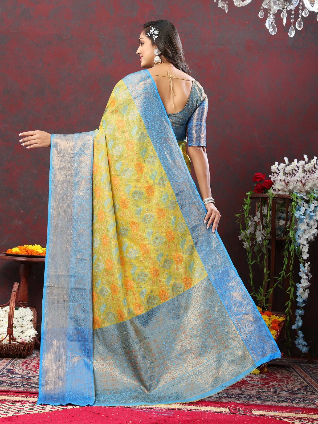 Jazzy Lemon Cotton Silk Saree With Glorious Blouse Piece