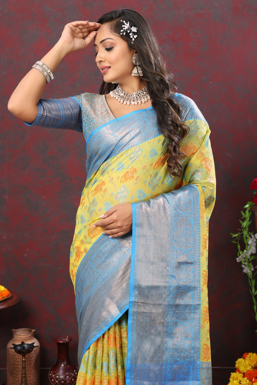 Load image into Gallery viewer, Jazzy Lemon Cotton Silk Saree With Glorious Blouse Piece
