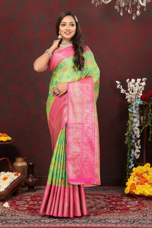 Load image into Gallery viewer, Enticing Pista Cotton Silk Saree With Effervescent Blouse Piece
