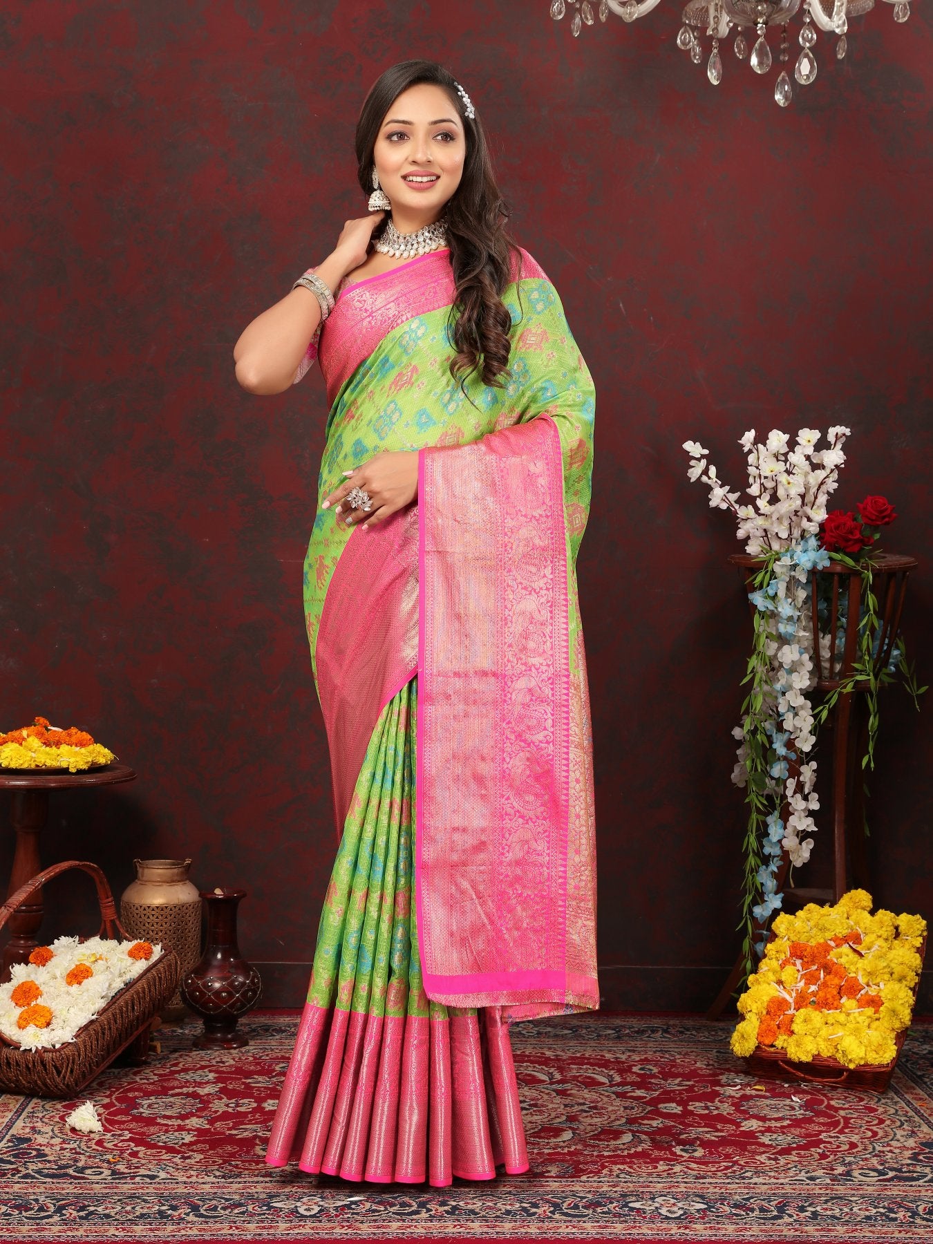 Enticing Pista Cotton Silk Saree With Effervescent Blouse Piece