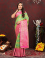 Enticing Pista Cotton Silk Saree With Effervescent Blouse Piece