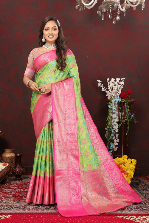 Load image into Gallery viewer, Enticing Pista Cotton Silk Saree With Effervescent Blouse Piece
