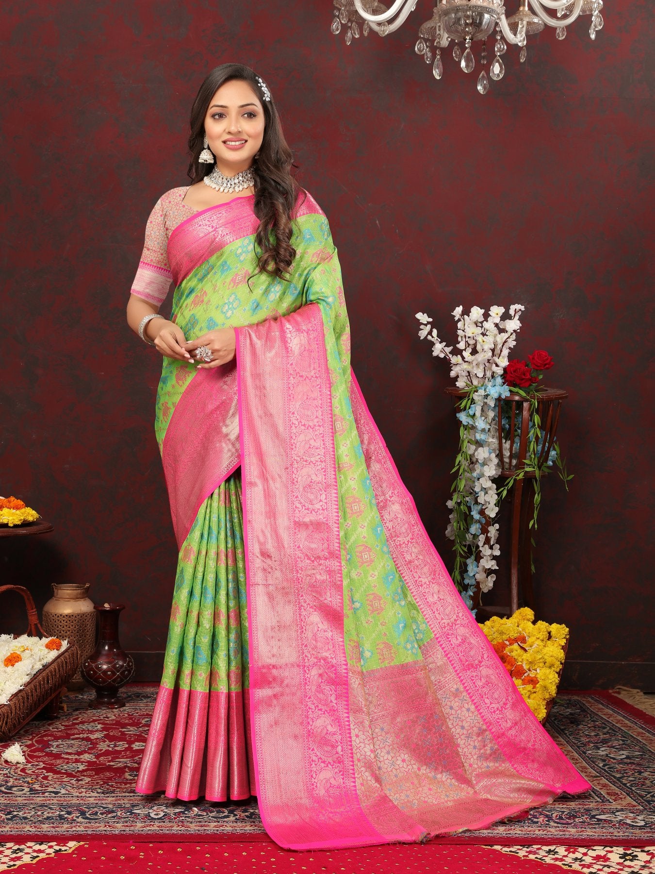 Enticing Pista Cotton Silk Saree With Effervescent Blouse Piece