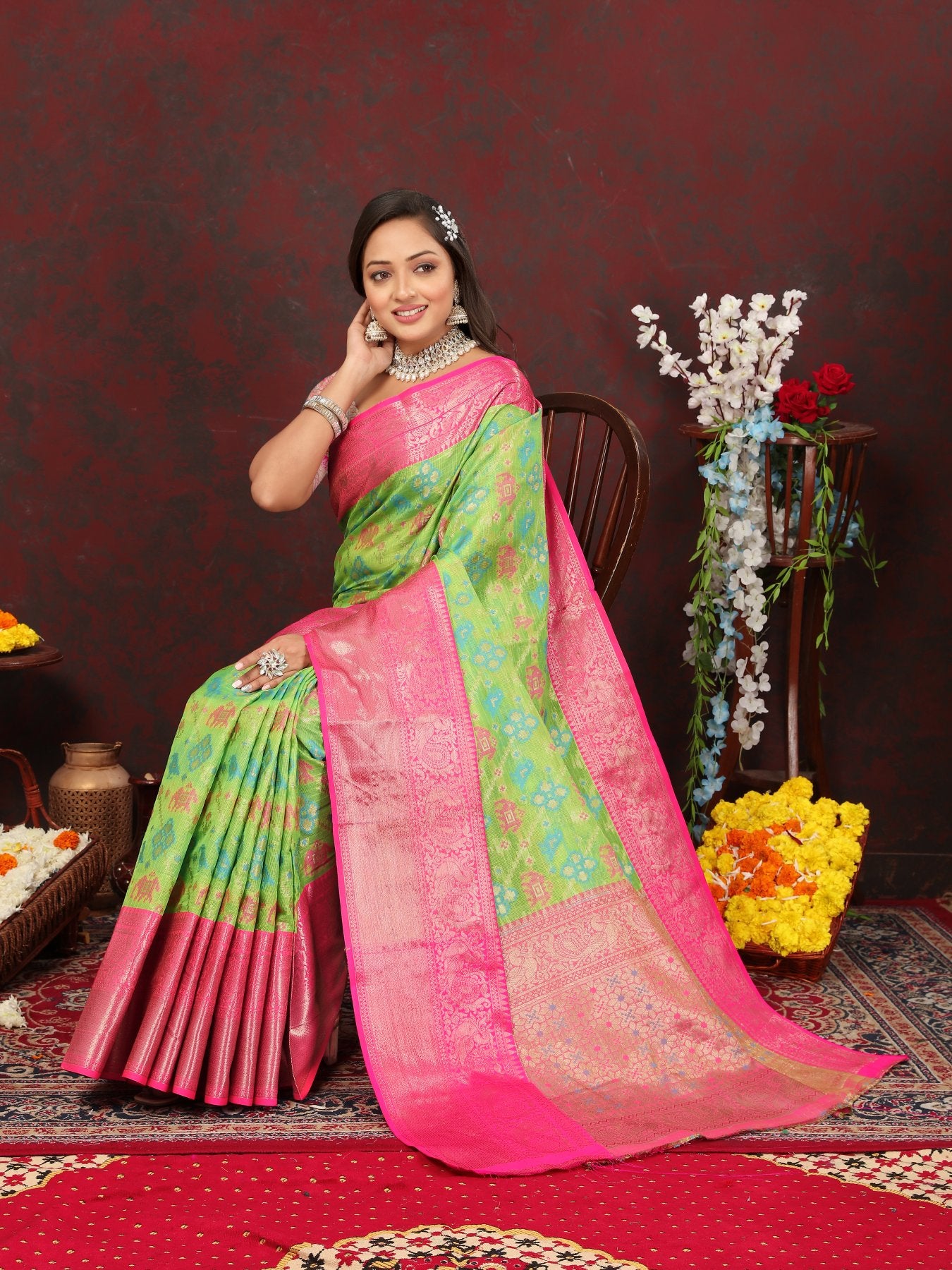 Enticing Pista Cotton Silk Saree With Effervescent Blouse Piece