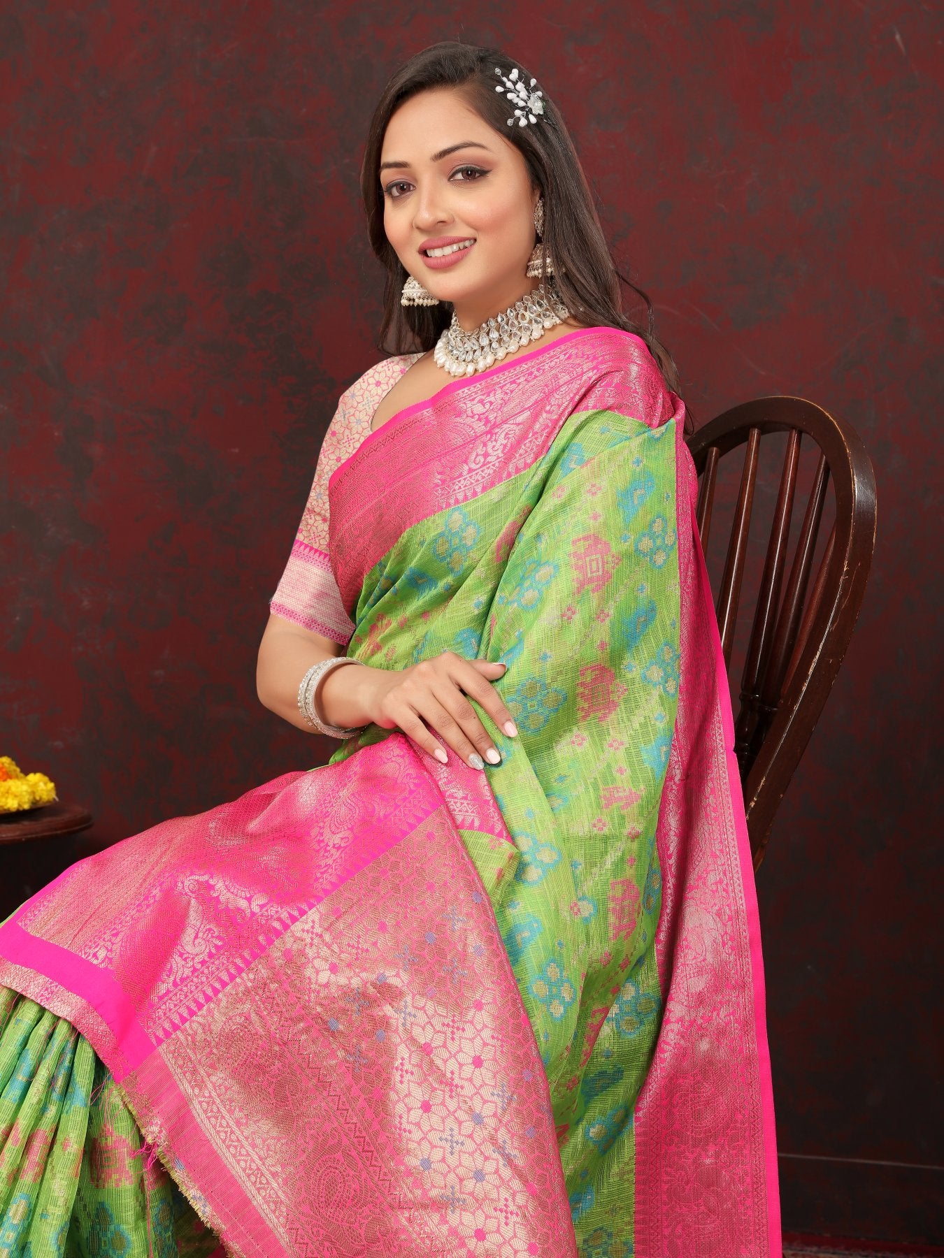 Enticing Pista Cotton Silk Saree With Effervescent Blouse Piece