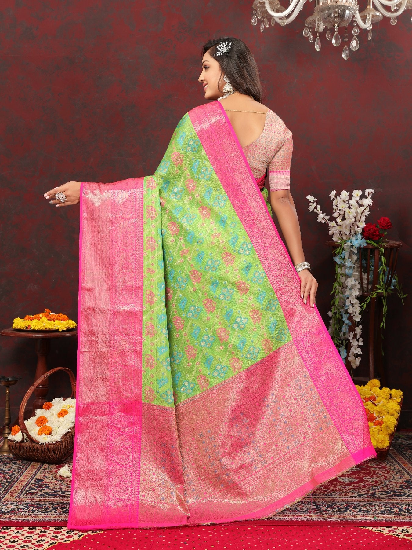 Enticing Pista Cotton Silk Saree With Effervescent Blouse Piece