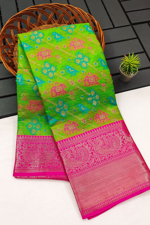 Load image into Gallery viewer, Enticing Pista Cotton Silk Saree With Effervescent Blouse Piece
