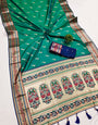 Snazzy Rama Paithani Silk Saree With Imaginative Blouse Piece