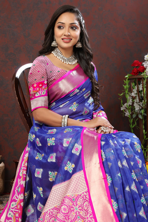 Load image into Gallery viewer, Engaging Blue Organza Silk Saree With Imaginative Blouse Piece
