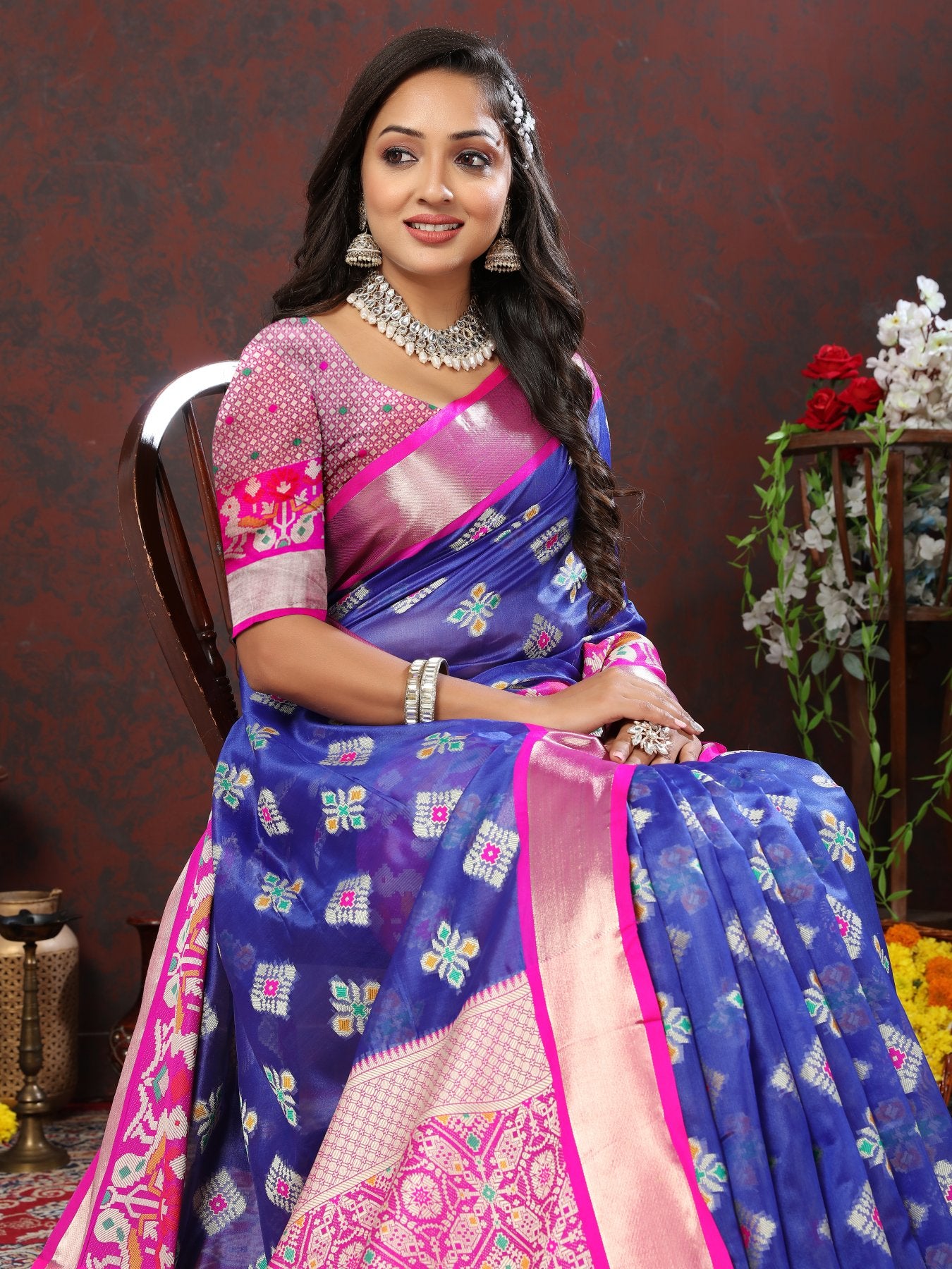 Engaging Blue Organza Silk Saree With Imaginative Blouse Piece